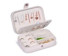 JOYUE Joyero Pequeña, Joyero portátil de Viaje para Mujer, Jewelry Organizer para Anillos Aretes Pendientes Pulseras y Collares, 16,5 x 11,5 x 5,5 cm (Blanco)