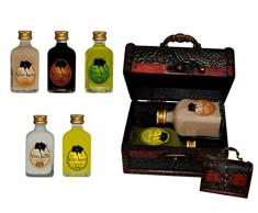 Lote de 7 Packs de 2 Botellas de Licores Minis (Sabores a Elegir) en Baúles de Madera Clásicos. Detalles de Bodas y Eventos. (8 cm. - 5 cl.)(12,5 x 9 cm.) (Café)