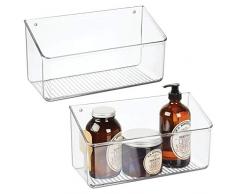 mDesign Juego de 2 estantes de pared grandes – Práctica cesta de plástico para colgar en todos los cuartos – Cajas de ordenación en plástico resistente – transparente