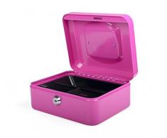 Pavo Premium – Caja de caudales de Metal con 2 llaves y bandeja de cambio extraíble – Rosa