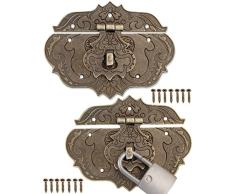Fuxxer® – 2 cierres antiguos, diseño de hierro bronce, cierres de muebles, herrajes para candados de candados en baúles, 75 x 58 mm, incluye tornillos, juego de 2