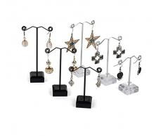 Nikgic Organizador de Joyas, 3 Piezas, Base de acrílico, Marco de Metal, Pendientes, Joyas, Colgantes, Expositor de Joyas, Transparente, 3CM*3CM*13CM/11CM/9CM