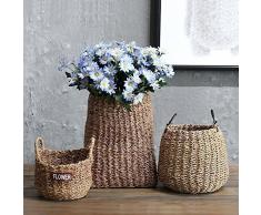 SQBJ Pastoral americana cesta de mimbre artesanales tejidas a mano de flores secas maceta canasta de flores en el salón decoración,5 Cesta mimbre verde primavera rosa,en