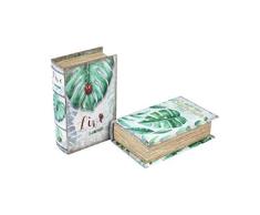 CAPRILO Set de 2 Cajas Libro Decorativas de Madera Selvático Mariquita. Cajas Multiusos. Joyeros. Regalos Originales. Decoración Hogar. 5 x 17 x 11 cm.