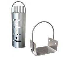 alpertec Juego de utensilios para chimenea con apertura de acero inoxidable y madera cesta, 2 unidades, satinado, 39020950