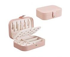 Young & Ming Joyero Pequeña de Viaje Caja de Joyería de Mujer Organizador de Joyerías con Hebilla Caja de Almacenamiento para Anillos Aretes Pendientes Pulseras y Collares, Rosa