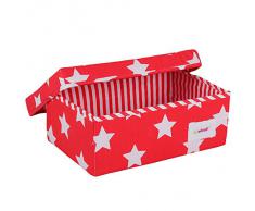 Minene Caja de Tela pequeña Estrellas Rojo, 32x21x12 cm