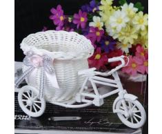 Mimbre Hecho A Mano De La Flor De Tres Ruedas Canasta De La Bicicleta Para La Decoración De Almacenamiento Florero - Rosa Blanca