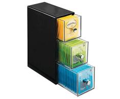 mDesign Organizador de cocina con 3 cajones de plástico – Mini cajonera para infusiones, bolsas de té, sobres de café, azúcar, etc. – Caja de té en plástico – negro