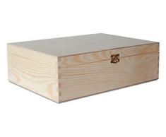 Creative Deco A4 Caja Madera para Decorar | 33,8 x 24,8 x 10 cm | con Tapa y Cerradura | Documentos Decoracion Papeles Cartas Almacenaje Decoupage Herramientas Objetos de Valor Juguetes