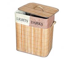 Tatkraft Fortuna Cesta de Ropa Rectangular Bambu 60L Cubierta Bolsa Interior Algodón 42X30X50cm
