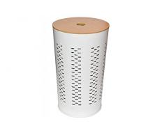 Opportunity 48FH14600880 - Cesta para colada (con tapa, metal y madera, 58,5 cm), color blanco