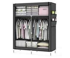 Intirilife Armario Tela Plegable 108x170x45 cm in Gris Ceniza – Guardar Ropa Organizador de Textil Tela Portátil con Cremallera y Barra de Armario per Colgar – Closet Estanteria Exterior