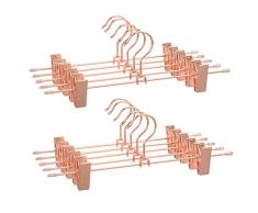 SONGMICS Percha Pantalones Metal, 31 cm, 2 Clips Antideslizantes para Faldas, Pantalones, Ropa Interior, Planchado Estable, Ahorra Espacio, Inoxidable, Gira 360°, 10 Unidades, Oro Rosa CRI46R-10