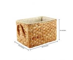 Cesta de Mimbre Paja Natural Rectangular Escritorio Jardín Cesta de Almacenamiento Estantes de Canasta Tejida Cesta de Mimbre Cesta de Picnic Compras