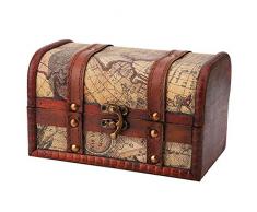 Hilitand Cofre del Tesoro Pirata Vintage Hecho a Mano Caja de Madera Decorativa Caja de Almacenamiento de la joyería de la baratija decoración del hogar(Map)