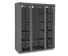 SONGMICS Armario de Tela Plegable, Organizador Portátil, Guardarropa, 175 x 150 x 45 cm, Gris LSF03G