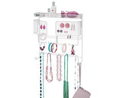 mDesign Colgador de joyas – El perfecto joyero organizador para pendientes y otros accesorios – Colgador ideal para colgar collares o pulseras y organizar bisutería – blanco