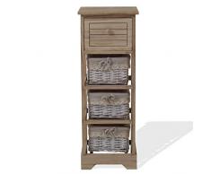 Rebecca Mobili Cajonera Mueble Organizador para Baño 1 Cajon 3 Cestas Madera Mimbre Marrón Claro Country Baño Cocina Decoración Hogar - 81 x 30 x 27 cm (A x AN x FON) - Art. RE6106