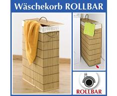 Wenko 7879500A - Cesta rodante para la ropa sucia, extra angosta, 39 x 60 x 18.5 cm, color marrón
