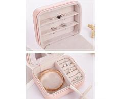 Emorias 1 Pcs Joyero con Espejo PU Multicapa Anillo Pendientes Caja de Almacenamiento Joyas Portátil Organizador para Bisuteria Pequeño - Rosa