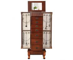 COSTWAY Armario para Joyas de Madera con Espejo y 7 Cajones Joyero de Pie Gabinete Organizador de Joyas Marrón