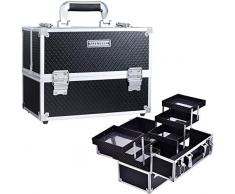 Maletin Maquillaje Grande Profesional Neceser Organizador Maquillaje Vacio para Maquilladores Caja Maquillaje de Viaje Joyero Organizador Esmalte de Uñas con 6 Bandejas Negro Regalos para Mujer