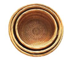 Brownrolly 3PCS / Set Hecho a Mano de ratán Natural Frutero Redondo Cesta de Almacenamiento de Dulces Bandeja de Alimentos Multifuncional Decoraciones de Cesta de Almacenamiento para el hogar