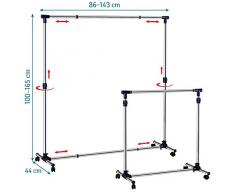 Tatkraft New York Perchero de Ropa con Ruedas Base Fuerte Extensible Anchura y Altura Acero Inoxidable