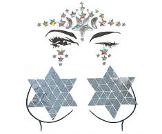 GEMSeven 1 Unidades 3D Cara Cofre Glitter Rhinestone Acrílico Adhesivo Del Tatuaje Pegatinas Pecho Ojo Joyería Cuerpo Tatuaje Temporal Multicolor