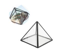 TOPBATHY Joyero geométrico pirámide caja de aretes de vidrio a prueba de polvo cubierta abierta collar organizador visualización Regalo de vacaciones regalo de cumpleaños