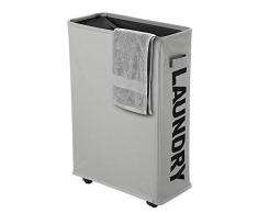 IHOMAGIC Cesto para la Colada Delgada sobre Rueda, Cesta de Lavandería Rectangular Práctica Plegable Colector de Ropa Sucia para el Hogar, Cocina, Dormitorio, Hotel, Viaje 35-40L, 600D, Gris Claro