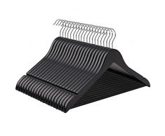 SONGMICS Pack de 100 Perchas de Madera de Arce Gancho Cromado, para Pantalones Faldas Trajes, Color Negro CRW02B-100