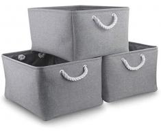 MANGATA Cajas de Almacenamiento Plegables, cestas Grandes de Tela, Paquete de 3 (Gris, Grande)