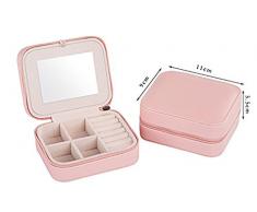 Pequeño joyero de viaje portátil con espejo para anillos, pendientes, collar, pulseras