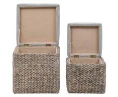 Tidyard Cesto para la Ropa Sucia,Taburete de Almacenamiento,Conjunto de otomanas 2 Piezas Hierba Marina Gris