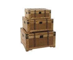 DRW Set de 3 Baúles de Álamo Lienzo en Natural 81x50x45cm