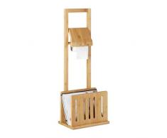 Relaxdays Soporte de papel higiénico con sitio para periódicos, bambú, conjunto de pie, revistero, 81,5 x 30,5 x 21 cm, natural