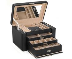 SONGMICS Caja Joyero, Caja para Joyas, Aretes, Anillos, Pulseras, Caja de Almacenamiento JBC04B