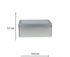 mikken Tarro con Ventana, Wesko - Caja de Lata de Metal, Color Plata, 14.2 x 11.7 x 5.7 cm