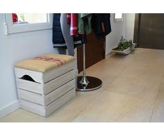 LIZA Line BAÚL de Madera (Color Blanco Envejecido), Banco de Almacenamiento, Puff, Taburete