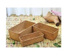 Wankd - Cestas rectangulares de mimbre natural tejidas a mano para organizar la cocina y el hogar, cesta de mimbre de ratán large amarillo