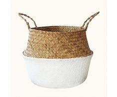 Seasaleshop Canasta de Mimbre Plegable Canasta de Paja para lavandería, y almacenar y organizar Juguetes, Ropa,pícnic, Fruta o plantas22 * 19cm/27 * 23cm/31 * 27cm