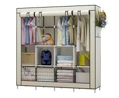 UDEAR Armario de Ropa de Tela y Tubo Metal para Ropa Organizador Ropero Plegable Colgar (Beige) …