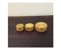 BGDRR Prácticos de Costa del cojín Mantel Cocina Mesa Rattan Mats Coaster Cuenco Mats Relleno Mat cojín del Aislamiento de Ronda Manteles Hecho a Mano (Color : 6 Pieces with Box, Size : 13cm)