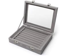 iGadgitz Home U6997 - Caja Anillo Caja Joyero Organizador de Anillos con Forro de Terciopelo Ring Box - Anillos, Aretes, Gemelos - Gris - Medio