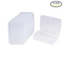 BENECREAT 12 Pack Rectángulos Caja de Contenedores de Plastico Transparente con Tapas Abatibles para Articulos, Pildoras, Hierbas, Cuentas Pequeñas