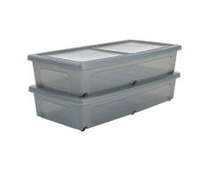 Iris Ohyama, lote de 2 cajas de almacenamiento con tapa - Modular Clear Box - MCB-UB, plástico, gris, capacidad 35 L, medidas externas de cada caja 80 x 40 x 16 cm