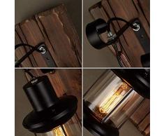 SCH Lámpara de Pared de Madera sólida del Viento Industrial del Vintage, lámpara de Pared de Cristal nórdica Restaurante Bar Cafe Cobertizo Lámpara de Madera Conector E27 (Color : B)