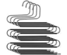 SONGMICS Juego de 4 Perchas para Pantalones, Percha Multifuncional, Ahorra Espacio, Perchas de Metal de 5 Niveles, Organizador en S, para Vaqueros, Panuelos, Toallas, Corbatas, Negro CRI043BK
